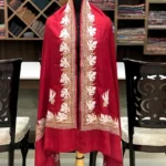 Red Pure Pashmina Shawl With Tilla Embroidery