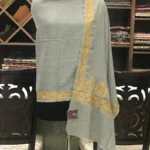 Grey Wani Design Pure Wool Stole with Kashmiri Tilla Embroidery