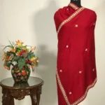 Red Pure Pashmina Stole with Tilla Embroidery