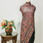 Black Fine Wool Shawl with Silk Thread Aari Jama Embroidery