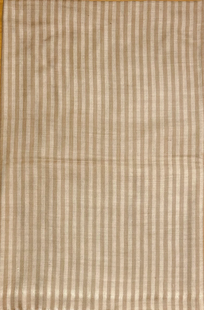 Natural Beige Pure Pashmina Shawl with Stripes