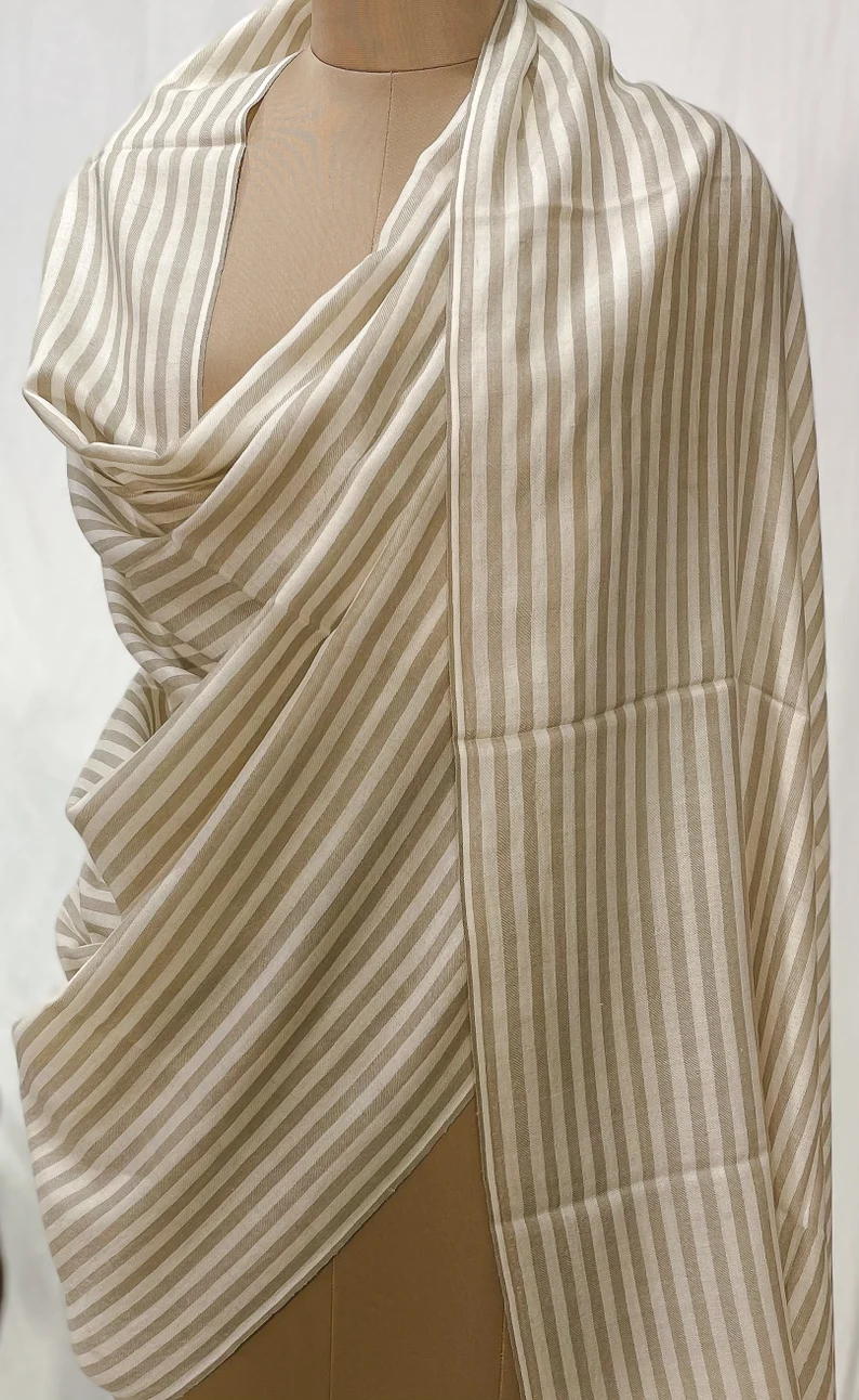 Pure Pashmina Shawl with Cream and Beige Stripes