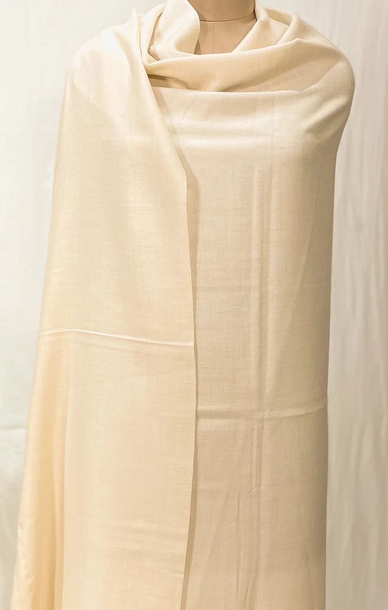 Off-White Plain Pure Pashmina Shawl