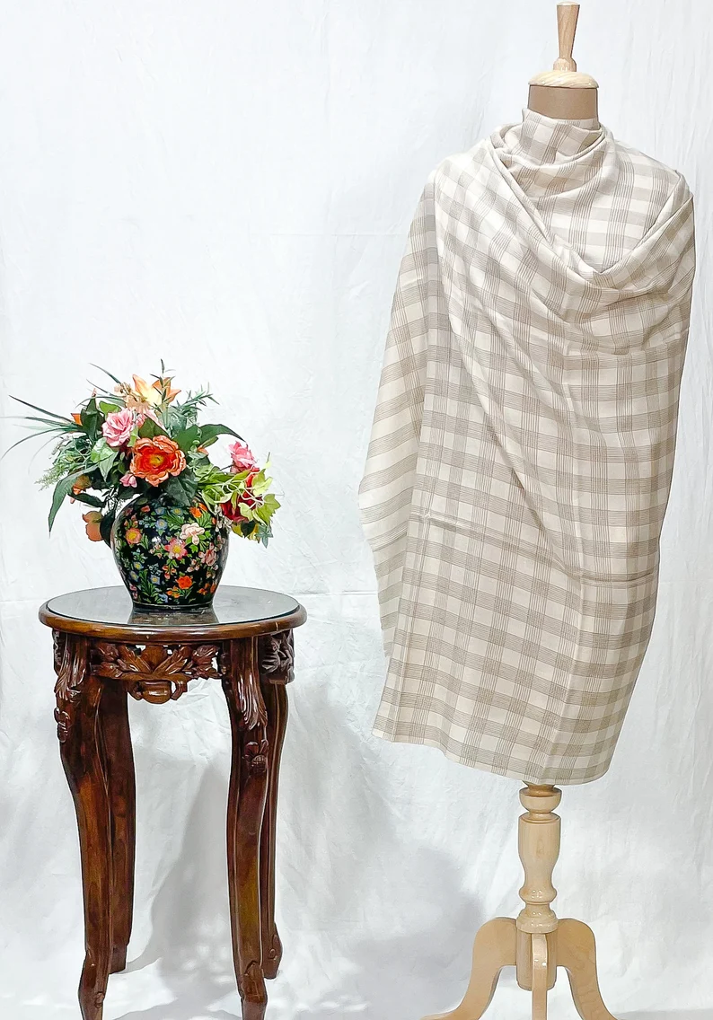 Creamy Beige Checkered Pashmina Shawl
