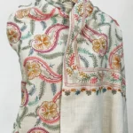 Off-White Pure Wool Shawl with Silk Thread Aari and Zari Jaal Embroidery