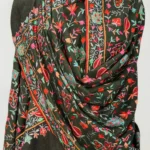 Black Pure Wool Shawl with Silk Thread Aari Jaal Embroidery