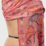 Pink Pure Wool Shawl with Silk Thread Aari and Zari Jaal Embroidery