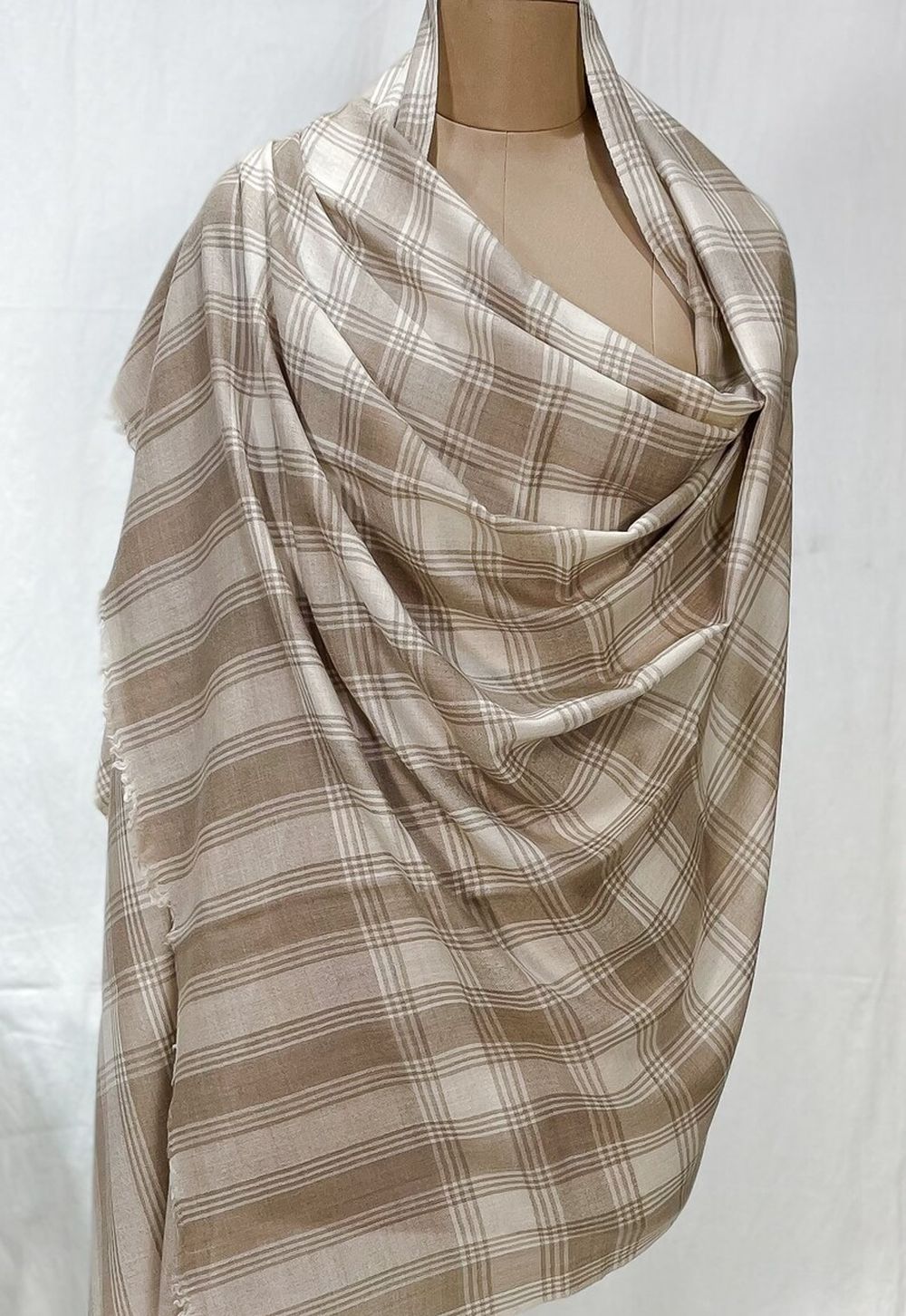 Checkered Pashmina Shawl Cream and Beige