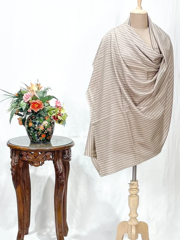 Natural Beige Pure Pashmina Shawl with Stripes