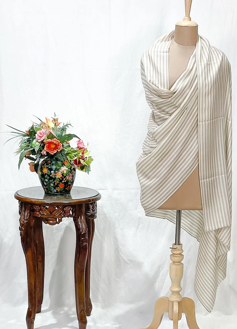 Pure Pashmina Shawl with Cream and Beige Stripes