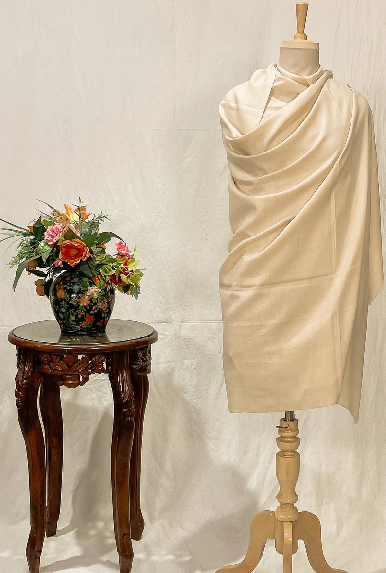 Off-White Plain Pure Pashmina Shawl
