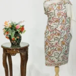 Off-White Pure Wool Shawl with Silk Thread Aari and Zari Jaal Embroidery