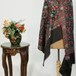 Black Pure Wool Shawl with Silk Thread Aari Jaal Embroidery