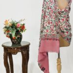 Off-White Pure Wool Shawl with Pink Palla Silk Thread Aari Jaal Embroidery