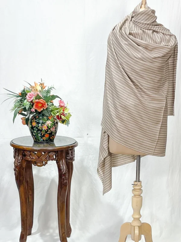 Natural Beige Pure Pashmina Shawl with Stripes