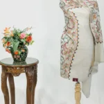 Off-White Pure Wool Shawl with Silk Thread Aari and Zari Jaal Embroidery