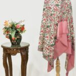 Off-White Pure Wool Shawl with Pink Palla Silk Thread Aari Jaal Embroidery