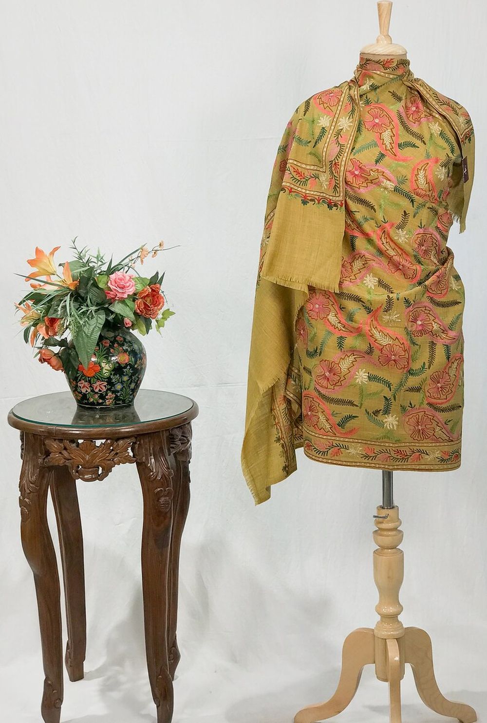 Mustard Pure Wool Shawl with Silk Thread Aari and Zari Jaal Embroidery Mustard Pure Wool Shawl with Silk Thread Aari and Zari Jaal Embroidery