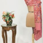 Pink Pure Wool Shawl with Silk Thread Aari and Zari Jaal Embroidery