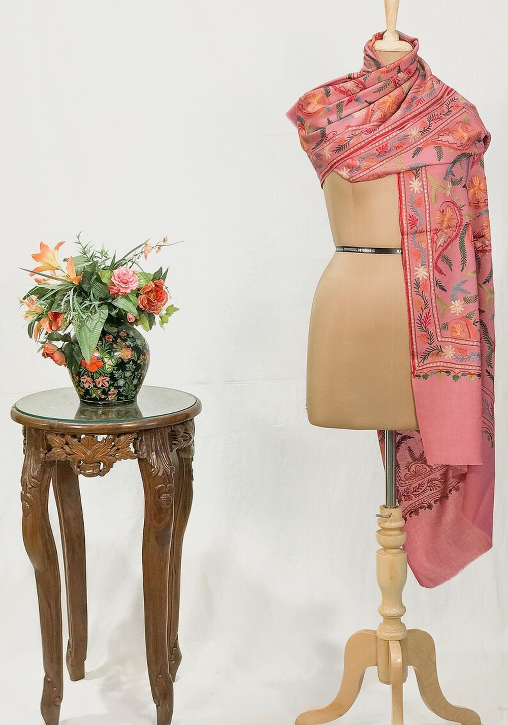 Pink Pure Wool Shawl with Silk Thread Aari and Zari Jaal Embroidery Pink Pure Wool Shawl with Silk Thread Aari and Zari Jaal Embroidery