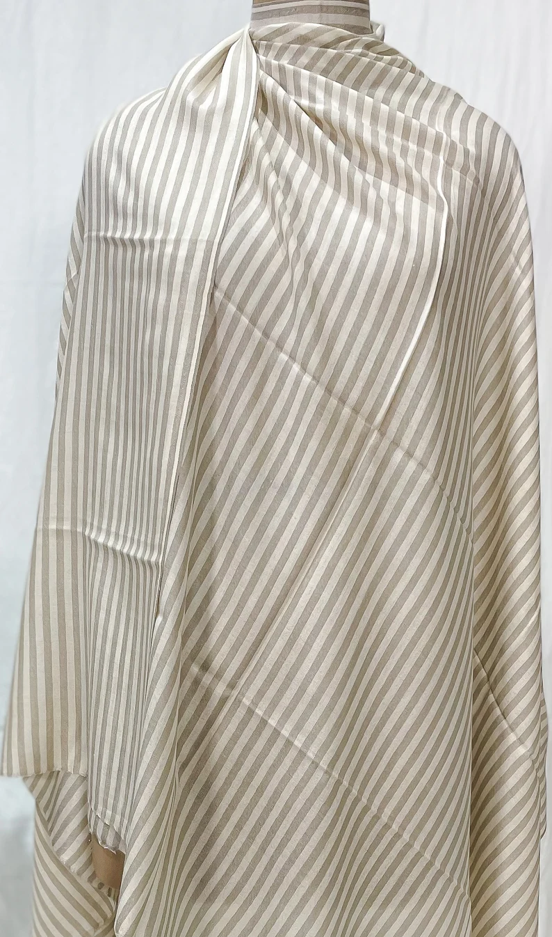 Pure Pashmina Shawl with Cream and Beige Stripes