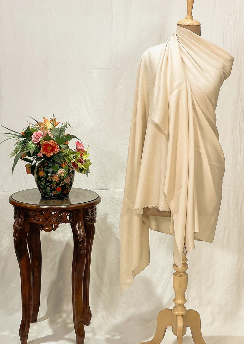 Off-White Plain Pure Pashmina Shawl