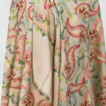 Beige Pure Wool Shawl with Silk Thread Aari and Zari Jaal Embroidery