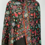 Black Pure Wool Shawl with Silk Thread Aari Jaal Embroidery