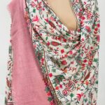 Off-White Pure Wool Shawl with Pink Palla Silk Thread Aari Jaal Embroidery