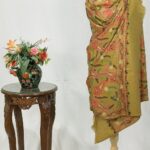Mustard Pure Wool Shawl with Silk Thread Aari and Zari Jaal Embroidery