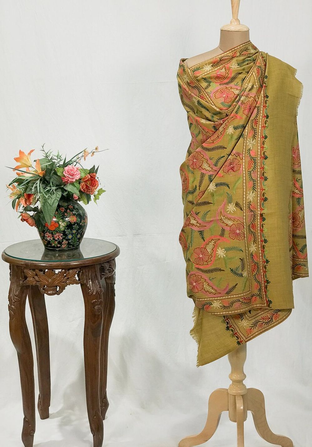 Mustard Pure Wool Shawl with Silk Thread Aari and Zari Jaal Embroidery Mustard Pure Wool Shawl with Silk Thread Aari and Zari Jaal Embroidery