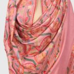 Pink Pure Wool Shawl with Silk Thread Aari and Zari Jaal Embroidery