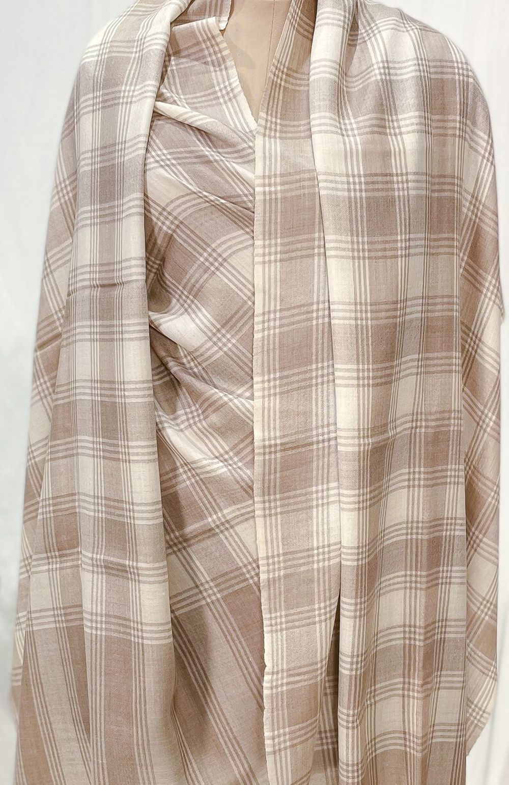 Checkered Pashmina Shawl Cream and Beige