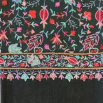 Black Pure Wool Shawl with Silk Thread Aari Jaal Embroidery