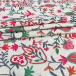 Off-White Pure Wool Shawl with Pink Palla Silk Thread Aari Jaal Embroidery