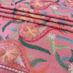 Pink Pure Wool Shawl with Silk Thread Aari and Zari Jaal Embroidery