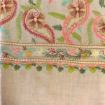 Beige Pure Wool Shawl with Silk Thread Aari and Zari Jaal Embroidery