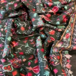 Black Pure Wool Shawl with Silk Thread Aari Jaal Embroidery