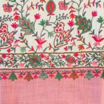 Off-White Pure Wool Shawl with Pink Palla Silk Thread Aari Jaal Embroidery