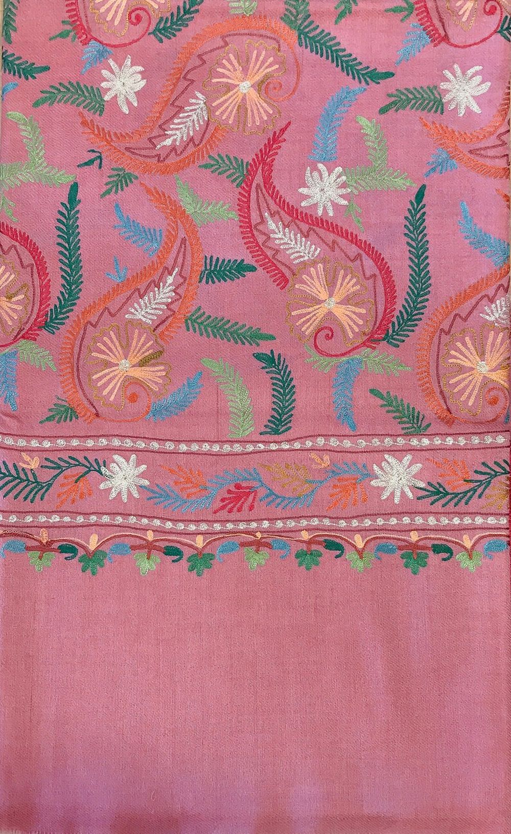 Pink Pure Wool Shawl with Silk Thread Aari and Zari Jaal Embroidery Pink Pure Wool Shawl with Silk Thread Aari and Zari Jaal Embroidery