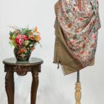 Off-White Pure Wool Shawl with Beige Palla Silk Thread Aari Jaal Embroidery
