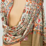 Off-White Pure Wool Shawl with Beige Palla Silk Thread Aari Jaal Embroidery