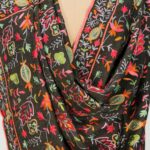 Black Pure Wool Shawl with Grey Palla Silk Thread Aari Jaal Embroidery