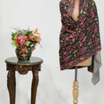Black Pure Wool Shawl with Grey Palla Silk Thread Aari Jaal Embroidery