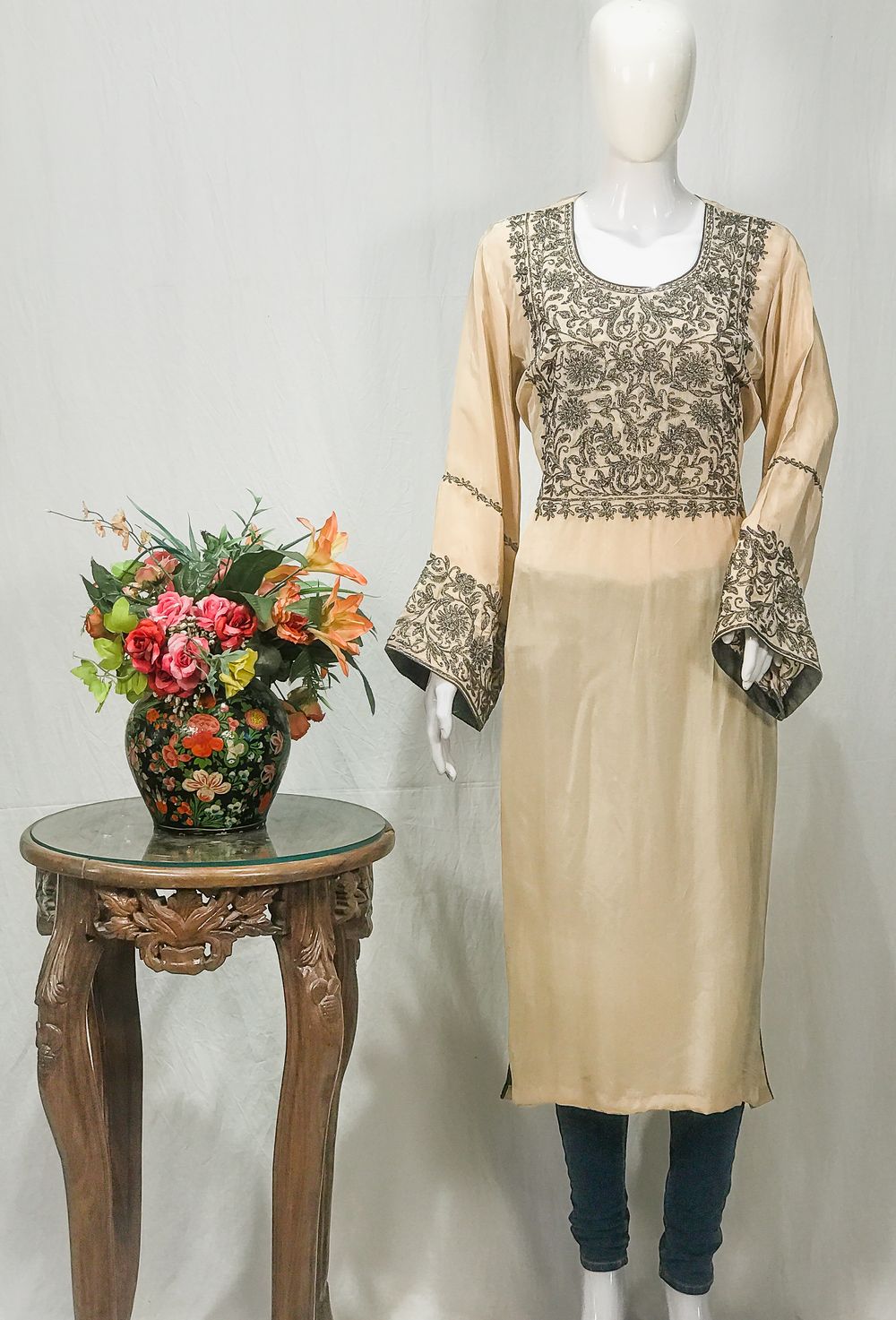 Fawn Kurta with Thread and Zari Embroidery IMG_6702_result Fawn Kurta with Thread and Zari Embroidery