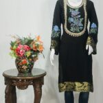 Aari and Zari Embroidered Black Kurta with Banarasi Weave