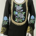 Aari and Zari Embroidered Black Kurta with Banarasi Weave