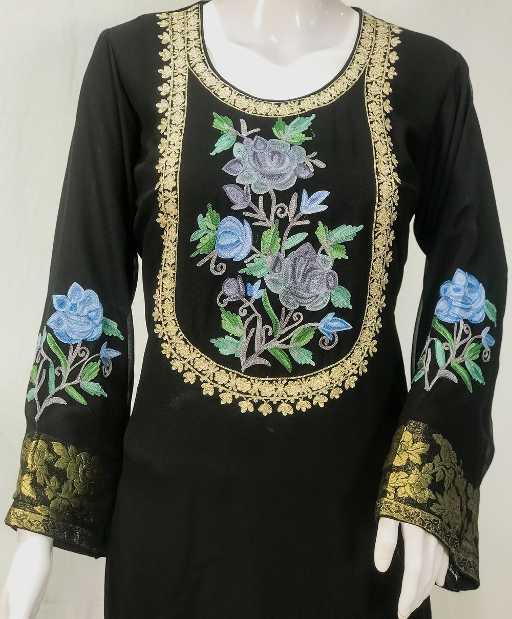 Aari and Zari Embroidered Black Kurta with Banarasi Weave