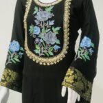 Aari and Zari Embroidered Black Kurta with Banarasi Weave