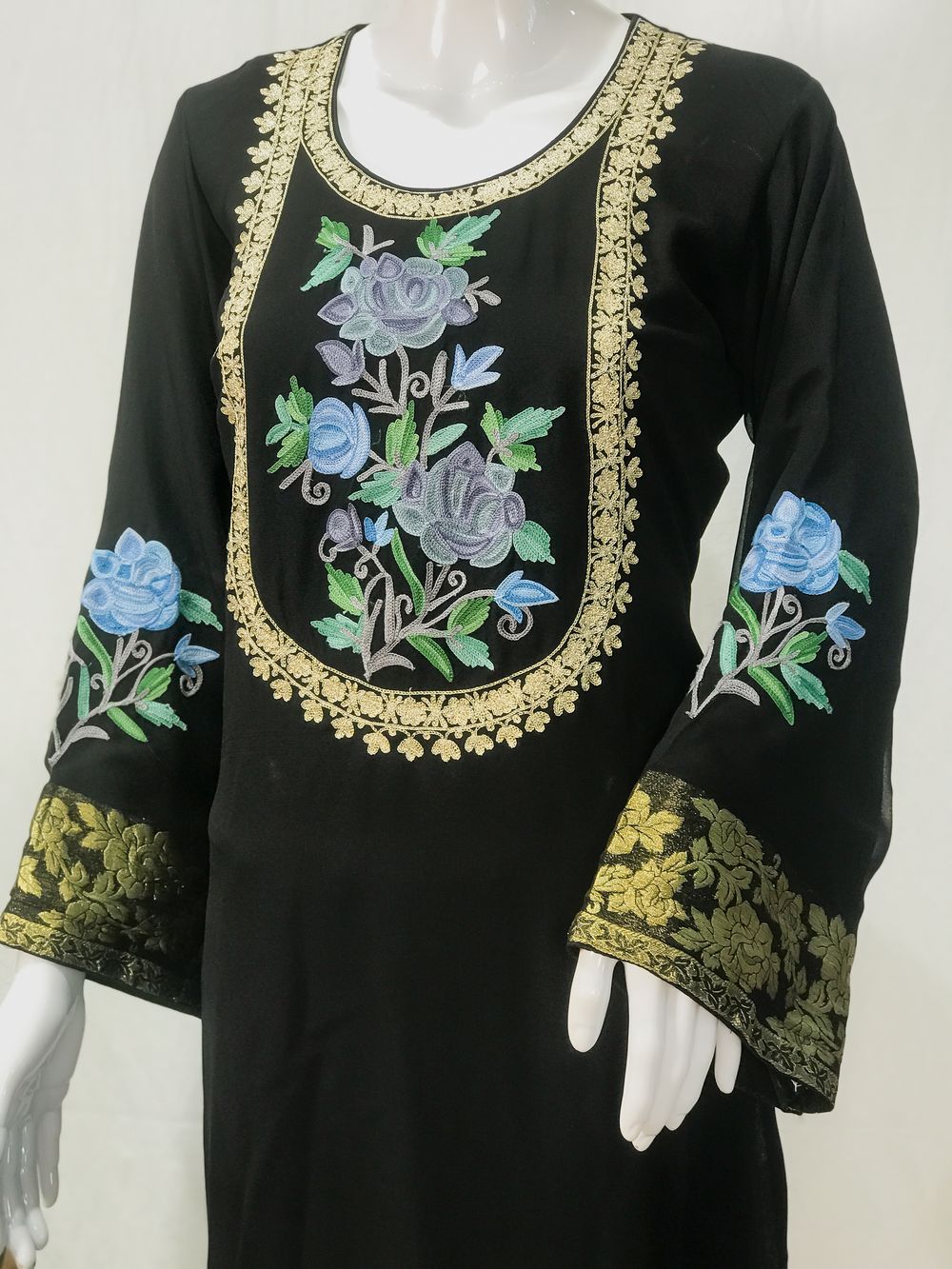 Aari and Zari Embroidered Black Kurta with Banarasi Weave